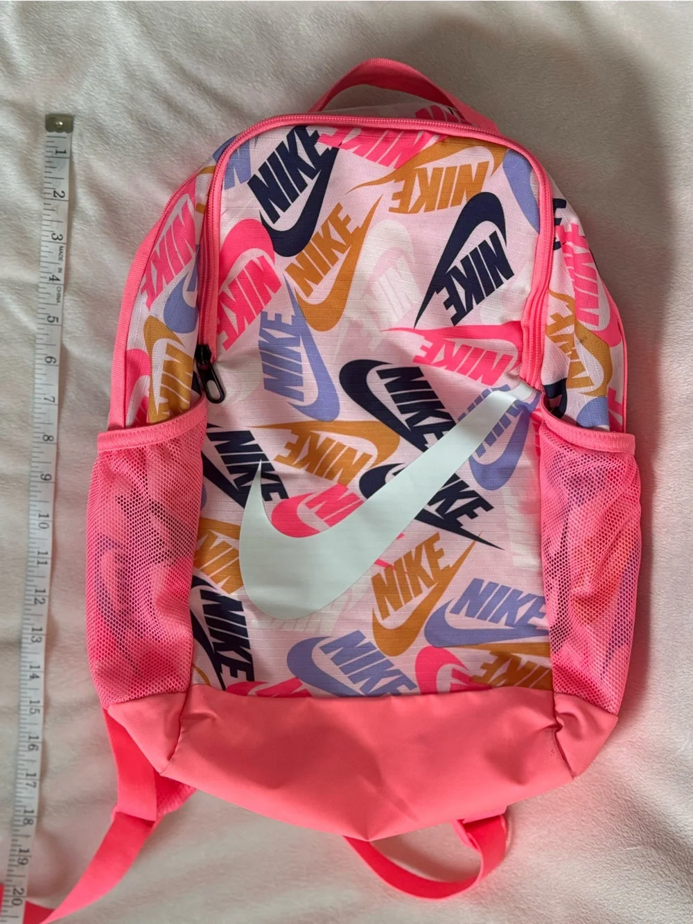 Nike Pink Multi-Logo Kids Backpack with White Swoosh